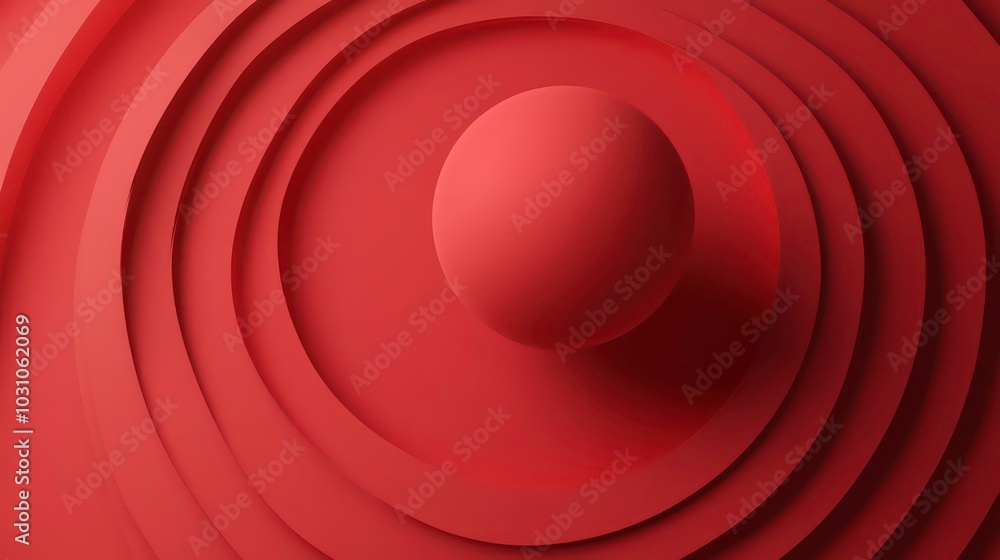 Poster abstract red sphere with concentric circles.