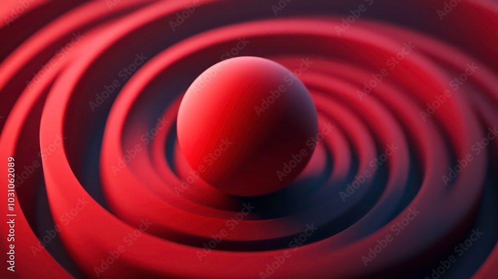 Poster a single red sphere sits in the center of a swirling red pattern.