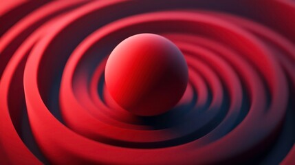 A single red sphere sits in the center of a swirling red pattern.