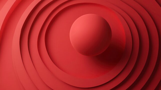 Abstract red sphere with concentric circles.
