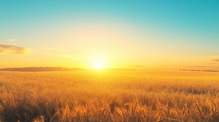 Obraz premium Golden Wheat Field at Sunset with a Silhouetted Tree Line