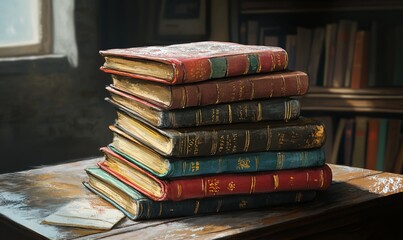 A stack of books on a table