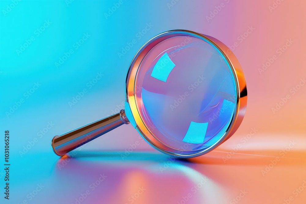 Aufkleber A close-up view of a magnifying glass resting on a colorful surface, showcasing vibrant gradients and reflections in a modern, artistic setting