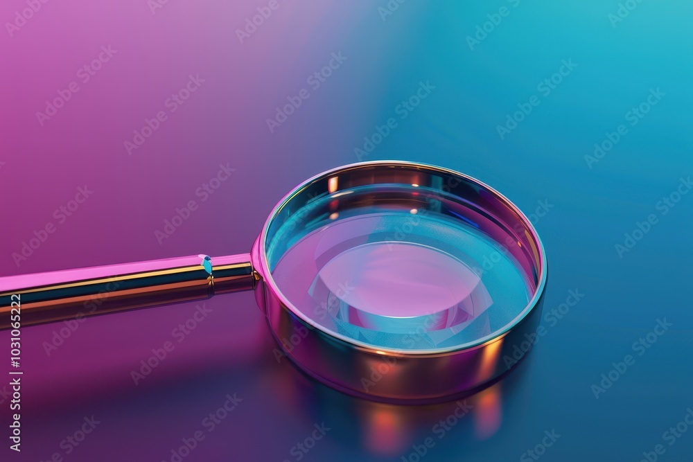 Aufkleber A close-up view of a magnifying glass resting on a colorful surface, showcasing vibrant gradients and reflections in a modern, artistic setting