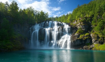 Waterfall Gjerdefossen, at Ornesvingen view point