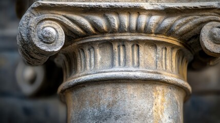 Fototapeta premium Weathered grooves of Roman column chipped and cracked over centuries soft daylight