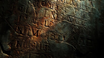 Faded Latin inscriptions on Roman wall worn letters with cracks visible in aged stone