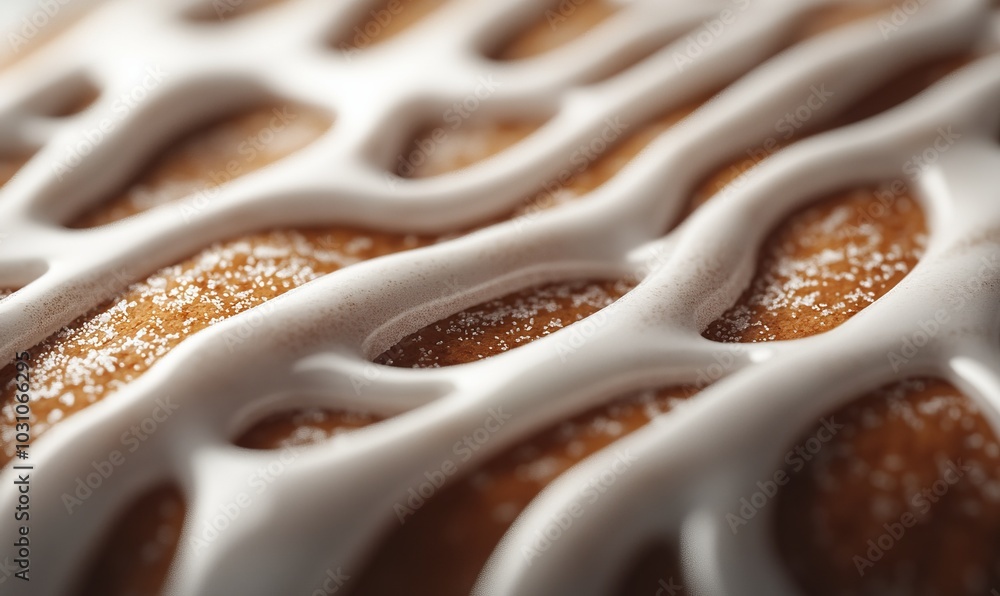 Poster close-up of a gingerbread cookie with icing, showcasing the rough texture of the cookie and the smoo