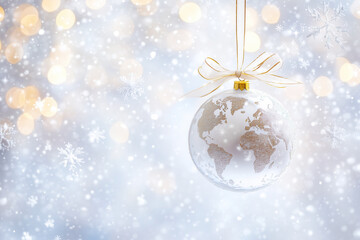Christmas World Map Globe Ornament Ball in Silver and Gold Colors