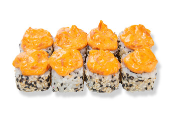 baked sushi rolls on a white background