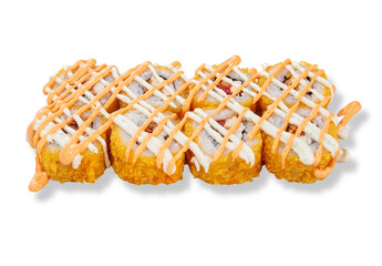 fried sushi rolls on a white background