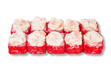 classic Japanese sushi rolls on a white background