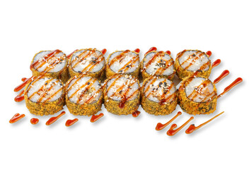 fried sushi rolls on a white background