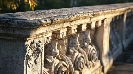 Roman bridge carvings intricate patterns slightly worn sunlight emphasizing the depth