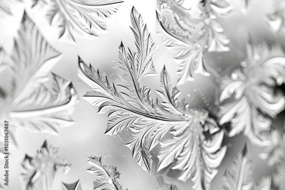Poster frost patterns adorn a windowpane as sunlight filters through during a chilly winter morning, creati