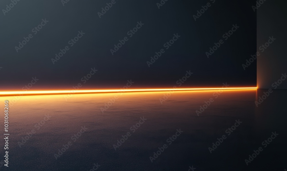 Poster minimalist abstract composition of a single line of light on a dark surface, with sharp contrasts an
