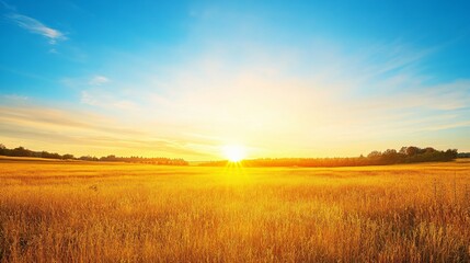 Fototapeta premium Golden Field Bathed in Warm Sunset Light