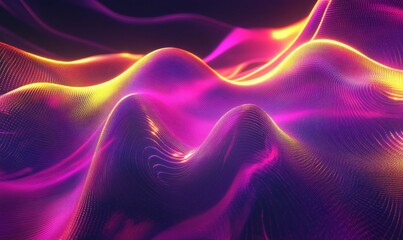 Fototapeta premium 3D abstract sound wave visual background. Dynamic motion soundwaves neon lines. High frequencies visualization with particles. Music energy spectrum pattern. Audio creativity concept