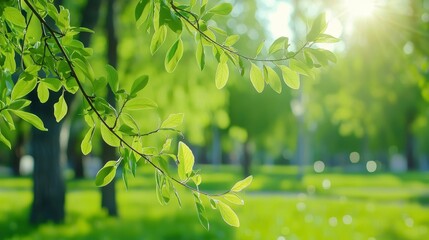Obraz premium Boosted green bokeh light outdoor in summer on blurry park garden tree. Stock image.