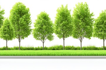 Obraz premium An isolated summer forest of trees and shrubs with green leaves on a transparent background.