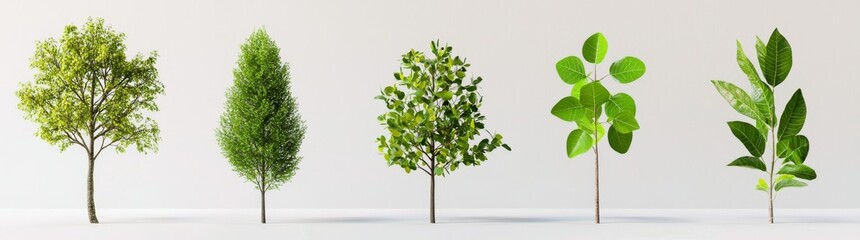 Obraz premium Several small and middle trees sycamore platanus maple street trees perfectly cut out on a transparent background