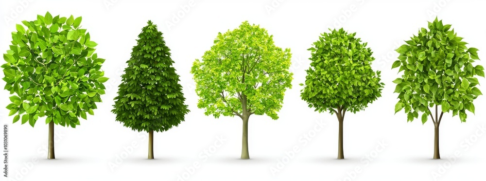 Poster a collection of cutout trees shapes and decorations for the landscape in 3d rendering