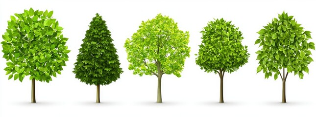 A collection of cutout trees shapes and decorations for the landscape in 3D rendering