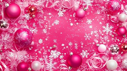 In the holiday season, elegant Christmas decor with pink ornaments and ribbons creates a festive atmosphere