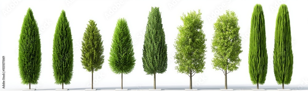 Poster rendering of nature trees in 3d with transparent backgrounds