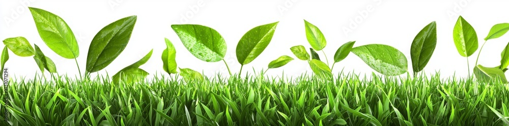 Poster a green grass field isolated on a transparent background. 3d rendering.