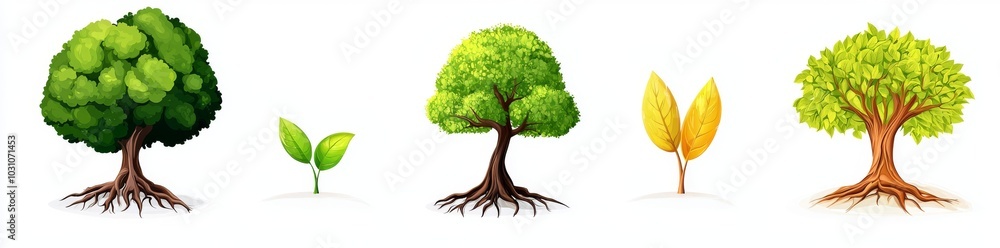 Aufkleber the leaves of a green tree have a flat style in this modern icon set. trees have a simple different 