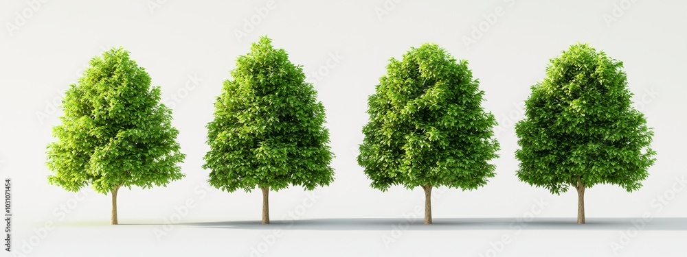 Poster a set of large trees, sycamore platanus trees isolated on a transparent background with overcast lig