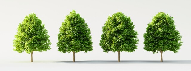 A set of large trees, sycamore platanus trees isolated on a transparent background with overcast light, perfectly cut out