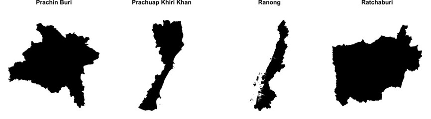 Obraz premium Prachin Buri, Prachuap Khiri Khan, Ranong, Ratchaburi outline maps