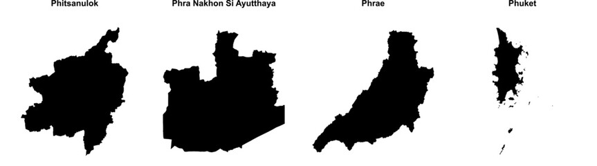 Phitsanulok, Phra Nakhon Si Ayutthaya, Phrae, Phuket outline maps