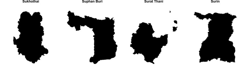 Sukhothai, Suphan Buri, Surat Thani, Surin outline maps