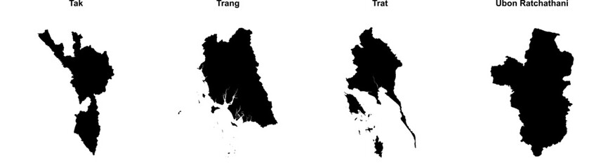 Tak, Trang, Trat, Ubon Ratchathani outline maps