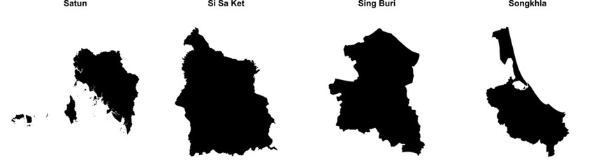 Satun, Si Sa Ket, Sing Buri, Songkhla outline maps