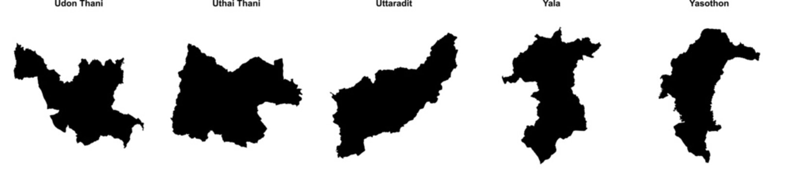 Udon Thani, Uthai Thani, Uttaradit, Yala, Yasothon outline maps
