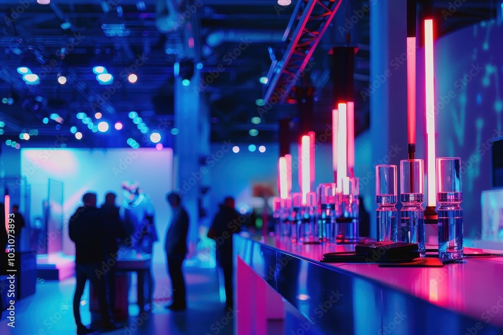 Aufkleber visitors exploring an interactive digital exhibition in a modern space with vivid lighting