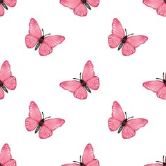 Seamless Watercolor Pattern with Red Butterflies – Vibrant and Elegant Design, Perfect for Fabric, Wallpaper, and Crafts, Adding a Touch of Whimsy to Any Project