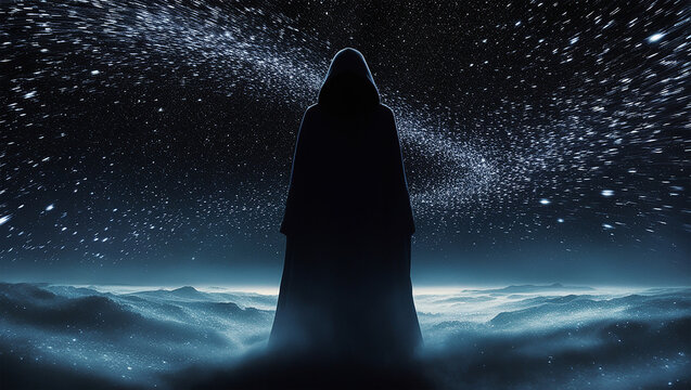 a mysterious figure standing with the sense of mystery and awe