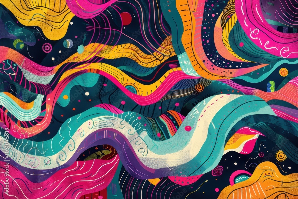 Aufkleber colorful abstract waves with intricate patterns create a vibrant display, showcasing creativity and 