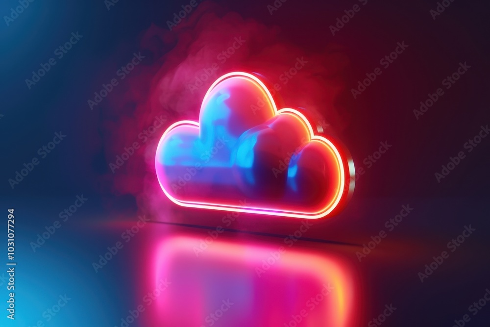 Poster a modern, glossy cloud symbol representing digital storage and data backup solutions, rendered in bl