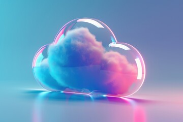 A modern, glossy cloud symbol representing digital storage and data backup solutions, rendered in blue and purple shades against a sleek, dark background