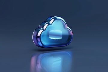 A modern, glossy cloud symbol representing digital storage and data backup solutions, rendered in blue and purple shades against a sleek, dark background