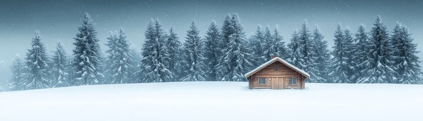 Cozy Cabin in a Snowy Winter Landscape