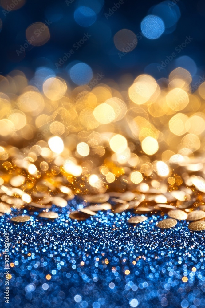 Poster a blue and gold abstract background with bokeh on new year's eve. this was generated with ai.