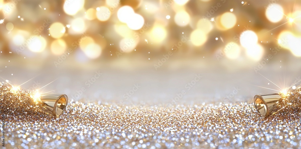 Poster Using gold dust light bokeh as an overlay texture to enhance your design. Transparent background with golden particles bokeh and glitter overlay.