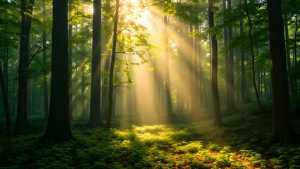 Obraz premium Serene Forest with Light Streaming Through Trees